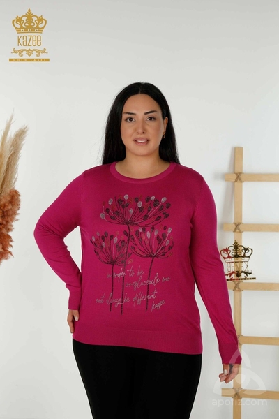 Wholesale women's knitwear sweater · stone embroidered · fuchsia · 30156