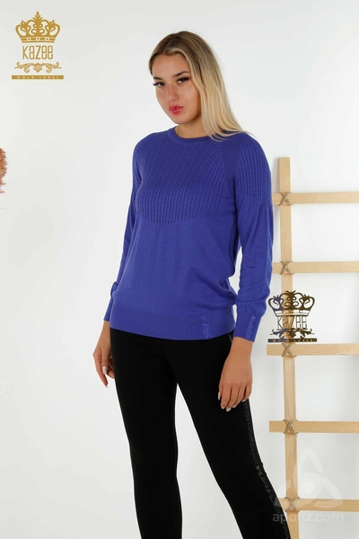 Wholesale women's knitwear sweater · stone embroidered · violet · 30104